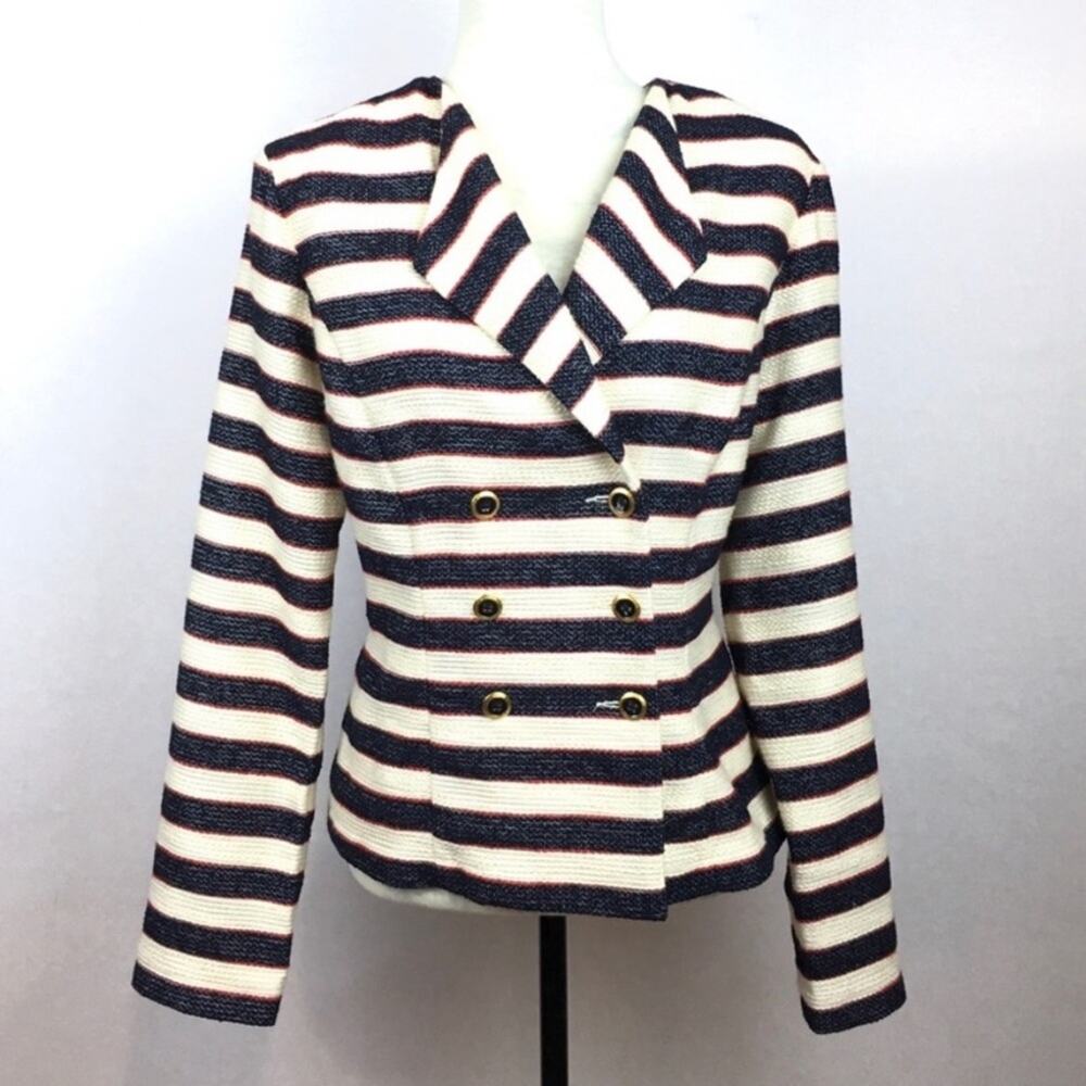 CAbi Love Carol Navy White Striped Blazer Red Accents  Size 10 EUC
